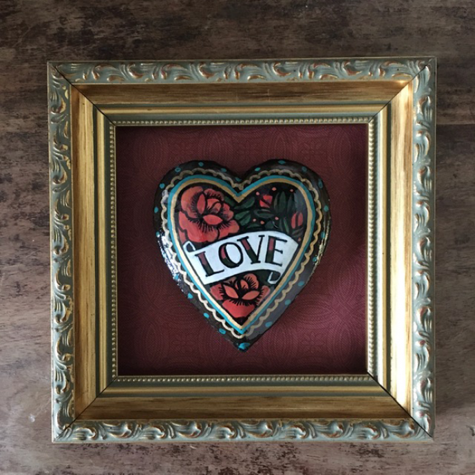 hand painted framed heart